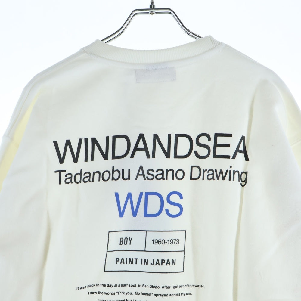 WIND AND SEA(ウィンダンシー) ×Tadanobu Asano フロントプリント クルーネックスウェットトレーナー ホワイト WDS-ASANO-04
