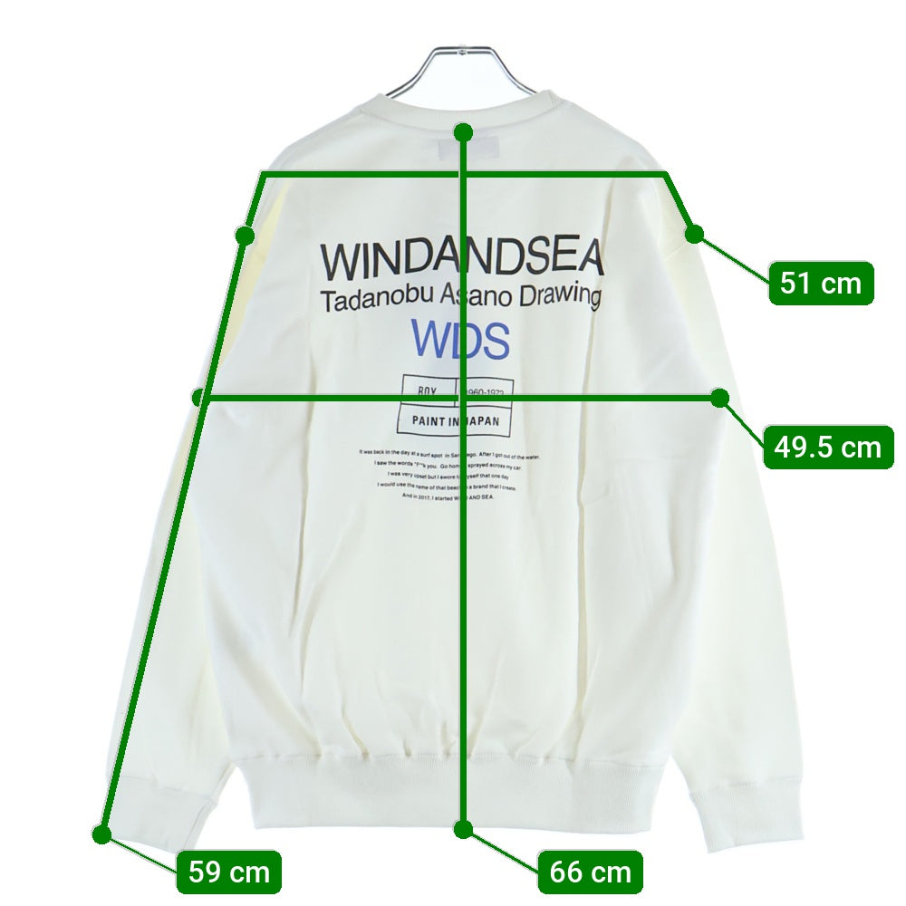 WIND AND SEA(ウィンダンシー) ×Tadanobu Asano フロントプリント クルーネックスウェットトレーナー ホワイト WDS-ASANO-04