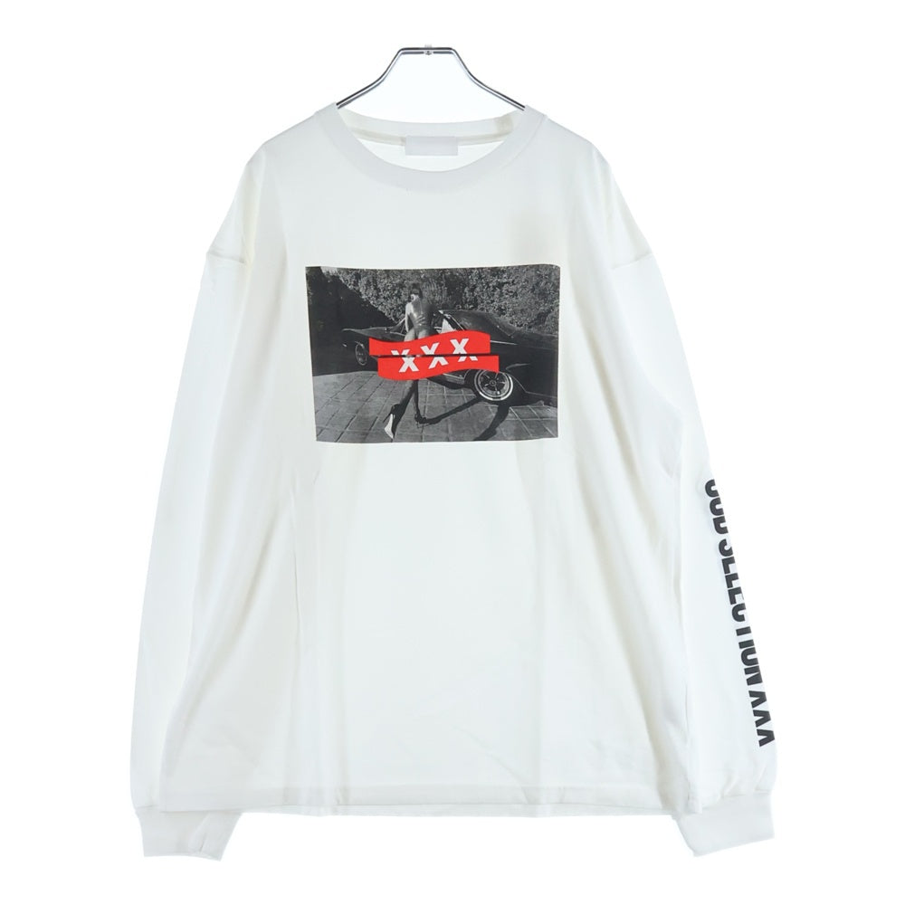 GOD SELECTION XXX(ゴッドセレクショントリプルエックス) 20AW フロントプリント クルーネックコットン長袖カットソー ロンT ホワイト GX-A20-B2LT-01