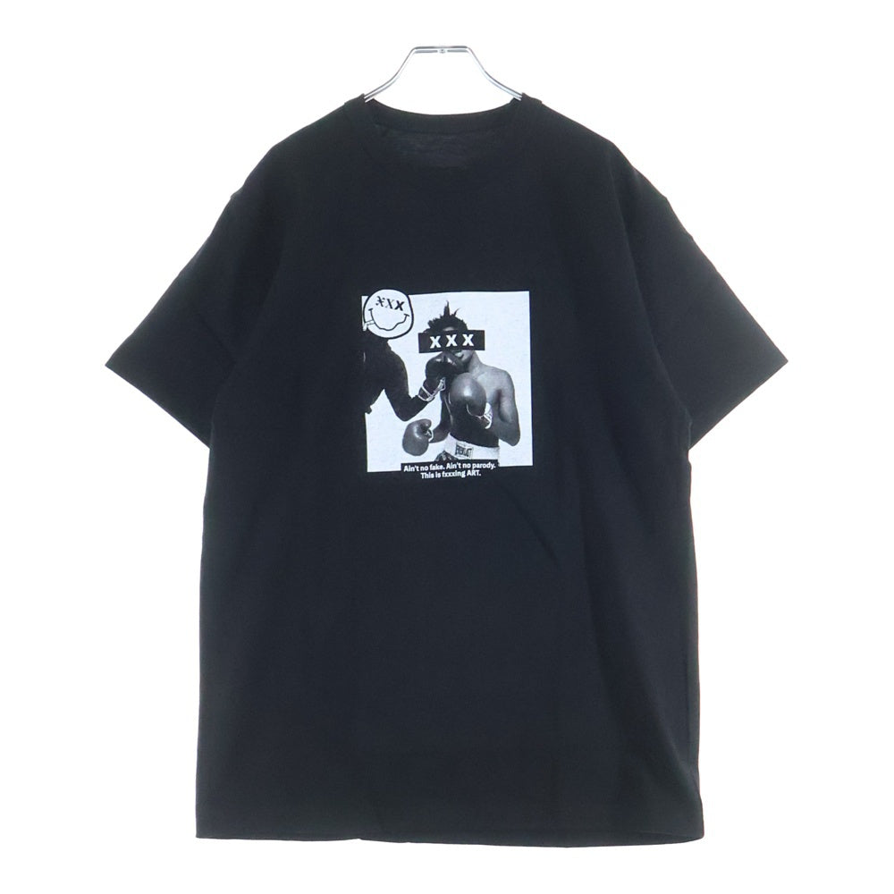 GOD SELECTION XXX(ゴッドセレクショントリプルエックス) 18AW ボクサーフォトプリント クルーネックコットン半袖Tシャツ ブラック GX-A18-061-UM86