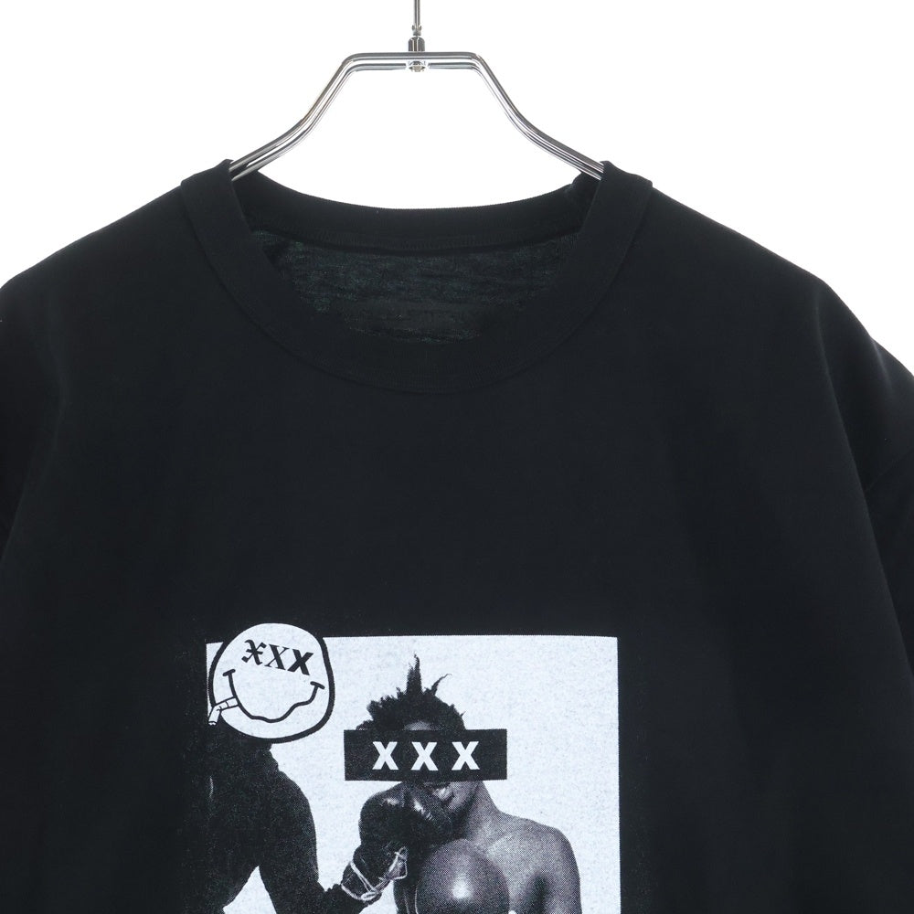 GOD SELECTION XXX(ゴッドセレクショントリプルエックス) 18AW ボクサーフォトプリント クルーネックコットン半袖Tシャツ ブラック GX-A18-061-UM86