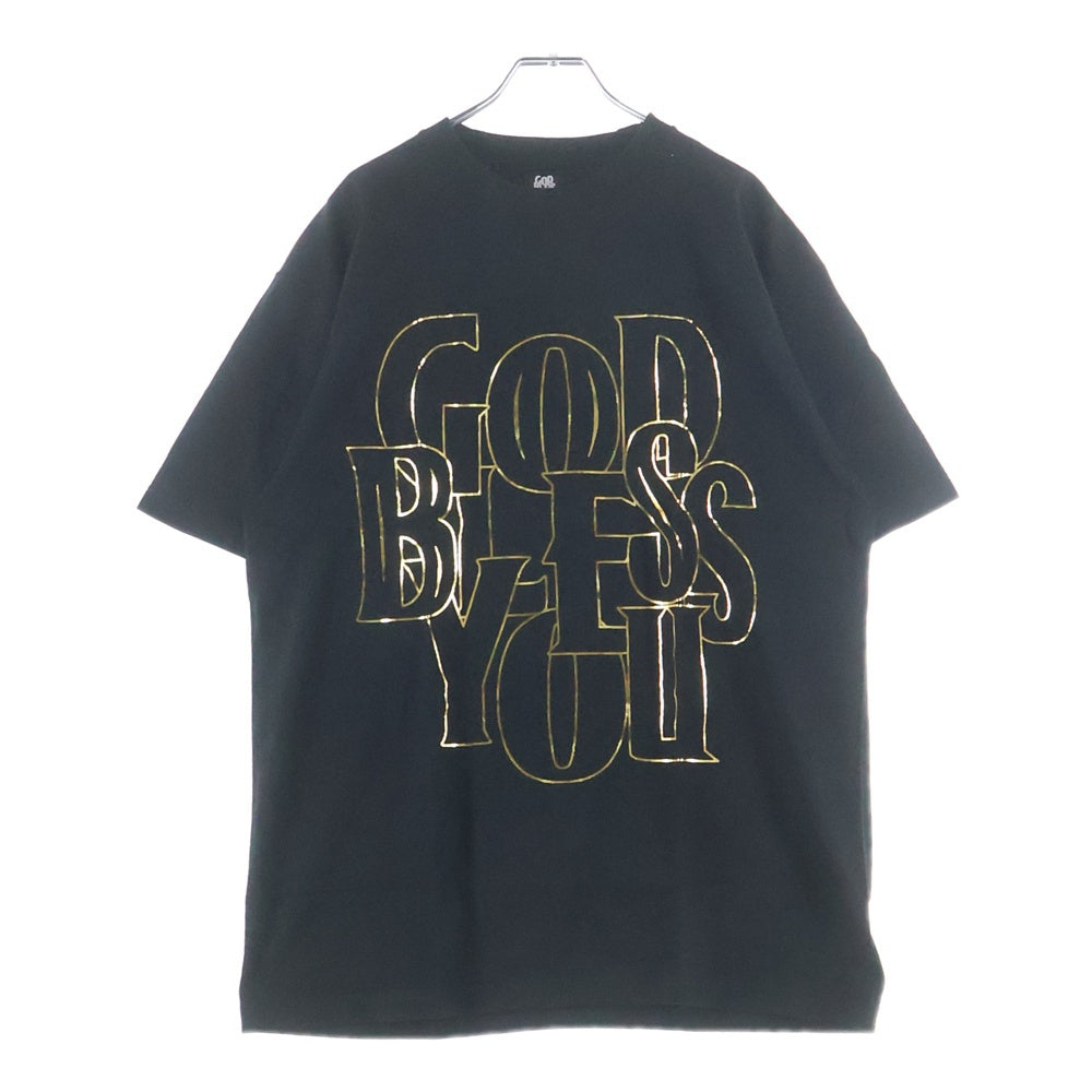NO BRAND(ノーブランド) GOD BLESS YOU/ゴッドブレスユー ロゴプリント クルーネックコットン半袖Tシャツ ブラック