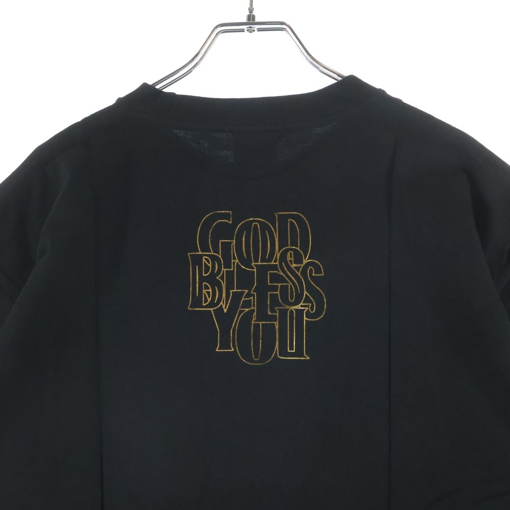 NO BRAND(ノーブランド) GOD BLESS YOU/ゴッドブレスユー ロゴプリント クルーネックコットン半袖Tシャツ ブラック