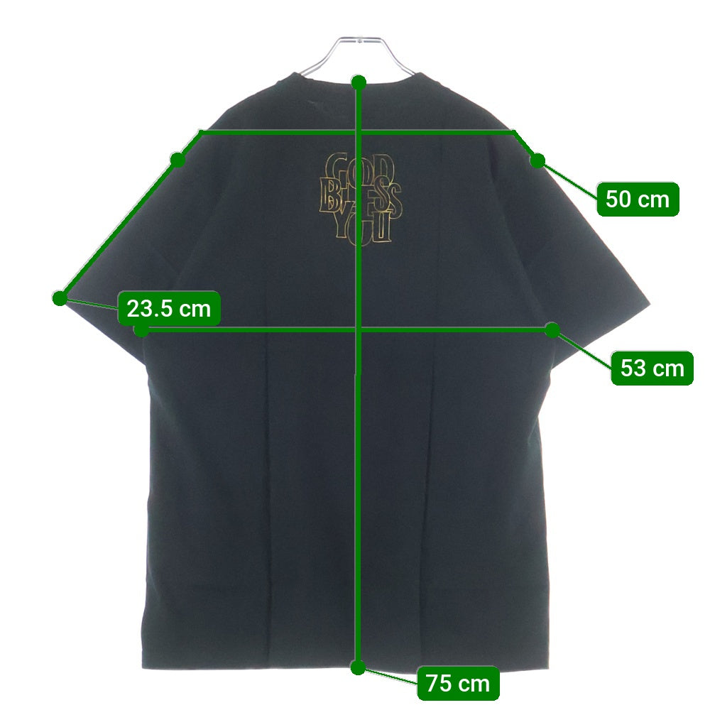 NO BRAND(ノーブランド) GOD BLESS YOU/ゴッドブレスユー ロゴプリント クルーネックコットン半袖Tシャツ ブラック