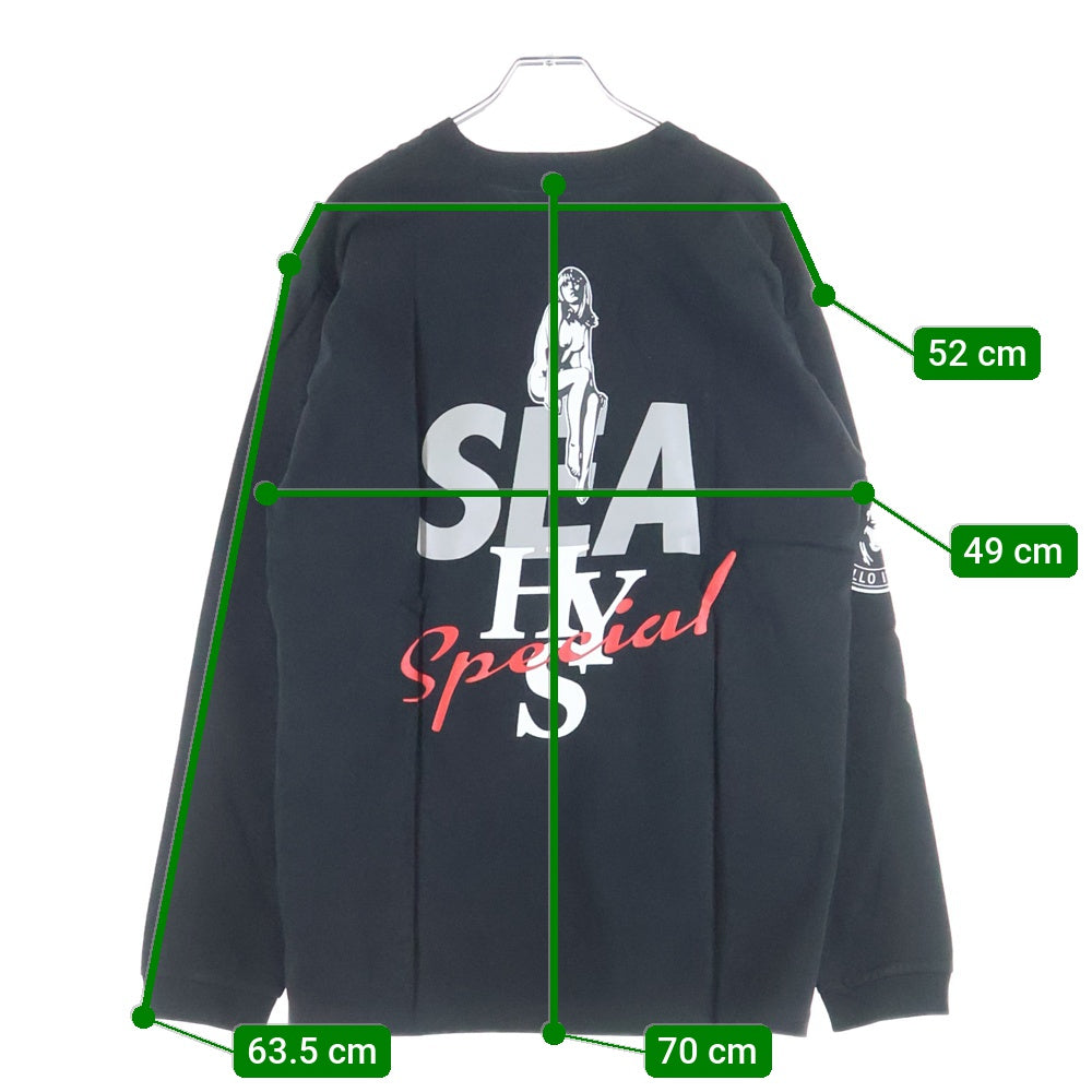 WIND AND SEA(ウィンダンシー) 20SS×HYSTERIC GLAMOUR ヒステリックグラマー ロゴプリント クルーネックコットン長袖カットソー ロンT ブラック WDS-HYS-2-03