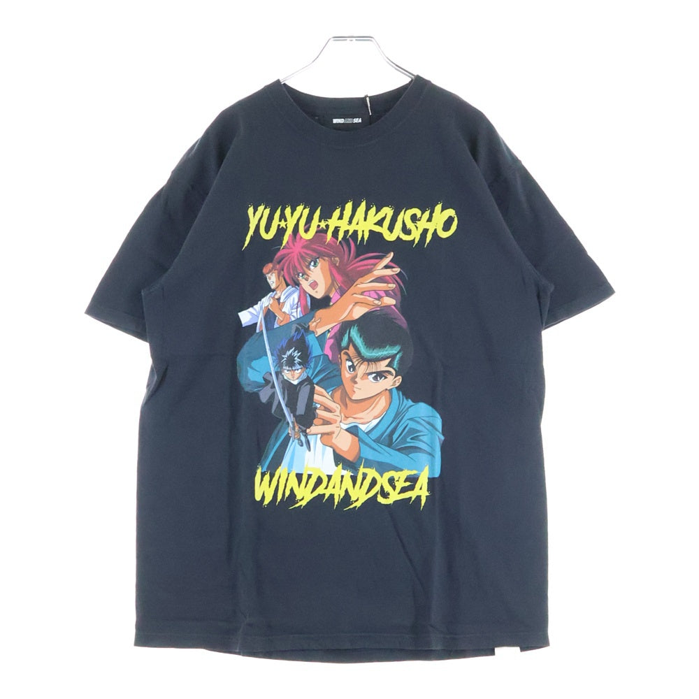 WIND AND SEA(ウィンダンシー) 22SS×YYHS 幽遊白書 キャラクターロゴプリント コットンクルーネック半袖Tシャツ ブラック WDS-YYHS-06