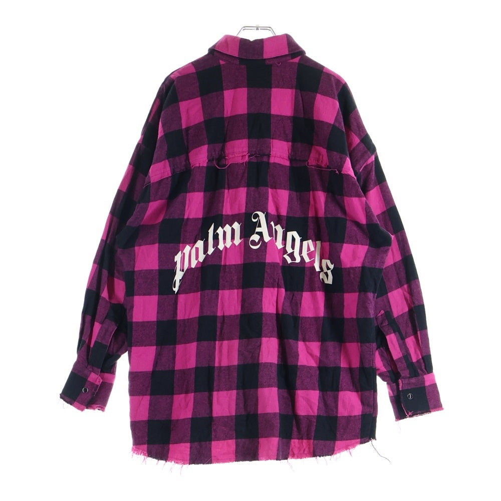 Palm Angels(パームエンジェルス) Oversize Check Shirt PMGA079F21FAB001 バックプリント オーバーサイズ チェック柄 ロングスリーブ長袖シャツ ブラック/ピンク
