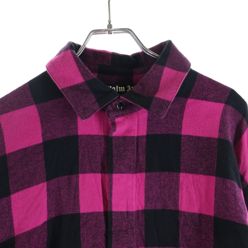 Palm Angels(パームエンジェルス) Oversize Check Shirt PMGA079F21FAB001 バックプリント オーバーサイズ チェック柄 ロングスリーブ長袖シャツ ブラック/ピンク