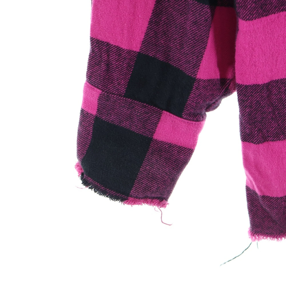 Palm Angels(パームエンジェルス) Oversize Check Shirt PMGA079F21FAB001 バックプリント オーバーサイズ チェック柄 ロングスリーブ長袖シャツ ブラック/ピンク