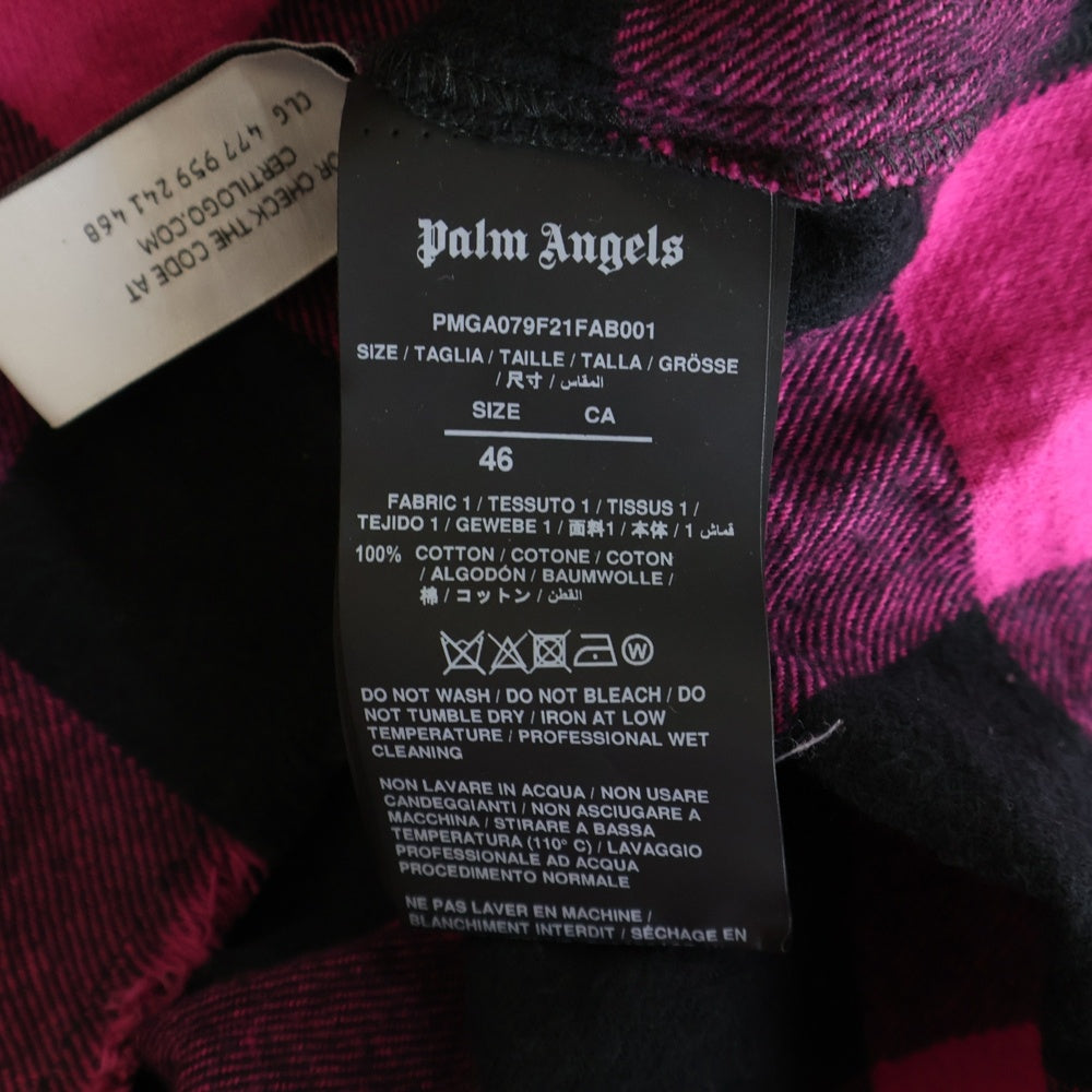 Palm Angels(パームエンジェルス) Oversize Check Shirt PMGA079F21FAB001 バックプリント オーバーサイズ チェック柄 ロングスリーブ長袖シャツ ブラック/ピンク