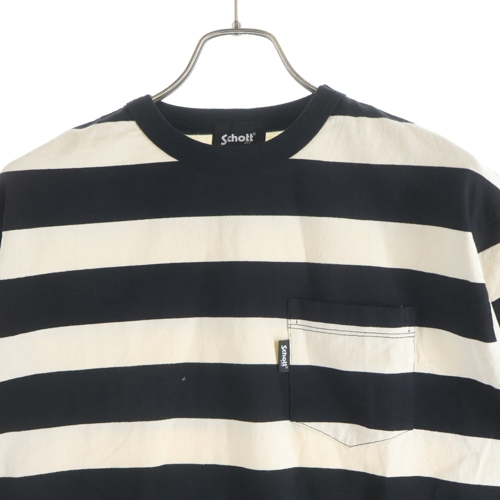 SCHOTT(ショット) WIDE BORDER POCKET T-SHIRT ワイドボーダー ポケット 半袖Tシャツ カットソー ブラック/ホワイト