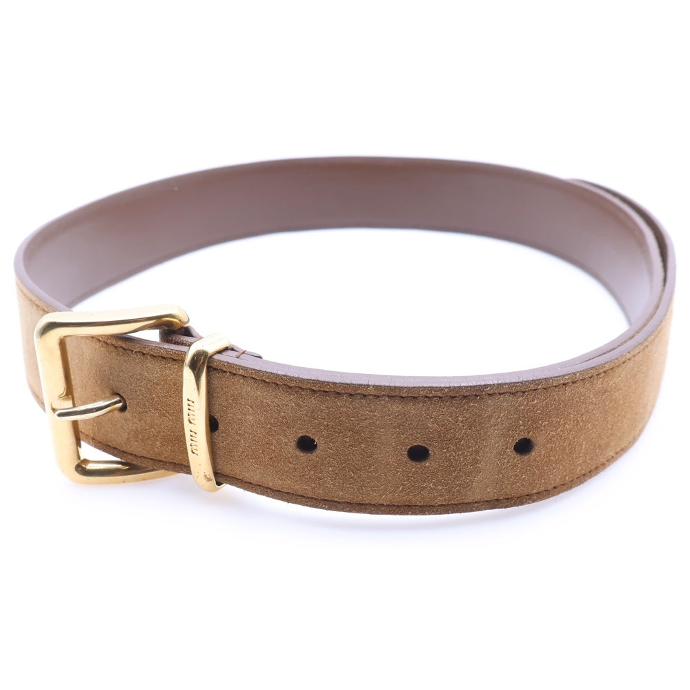 miumiu(ミュウミュウ) スウェード ロゴバックルベルト レザー ブラウン レディース