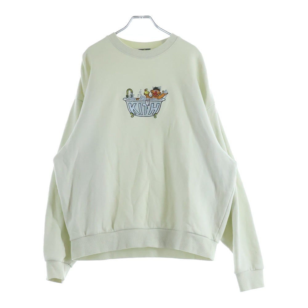 KITH(キス) Sesame Street Ernie Nelson Crewneck セサミストリート ロゴ刺繍クルーネックスウェットトレーナー アイボリー