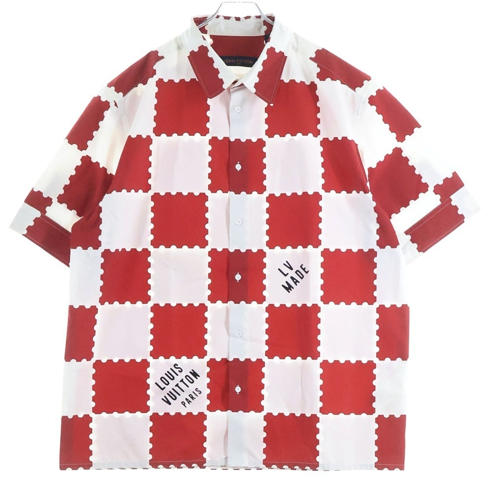 LOUIS VUITTON(ルイヴィトン) 22SS NIGO ジャイアント ダミエ ショートスリーブ シャツ レッド/ホワイト RM221M JM7 HMS05W