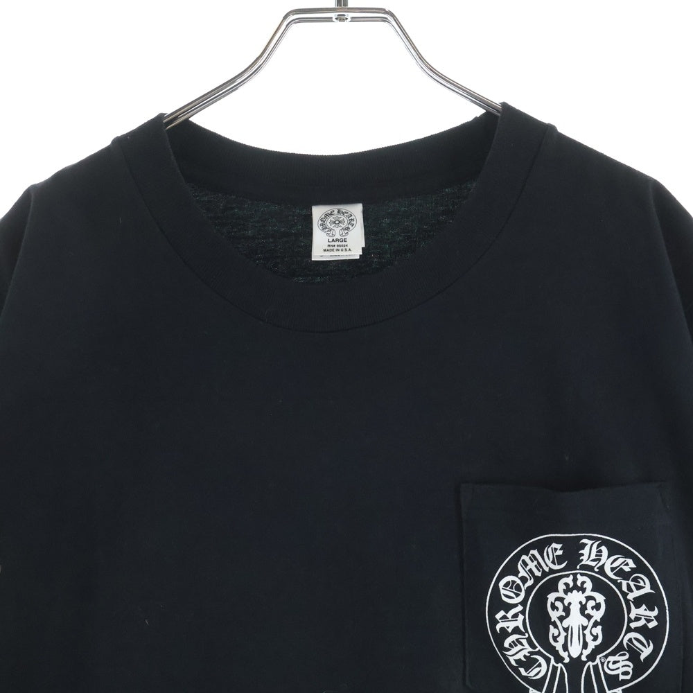 CHROME HEARTS(クロムハーツ) American Flag Vine Dagger Horseshoe Tee アメリカンフラッグ ヴァインダガーホースシュー Tシャツ 半袖カットソー 胸ポケット 星条旗 ホースシュー ブラック