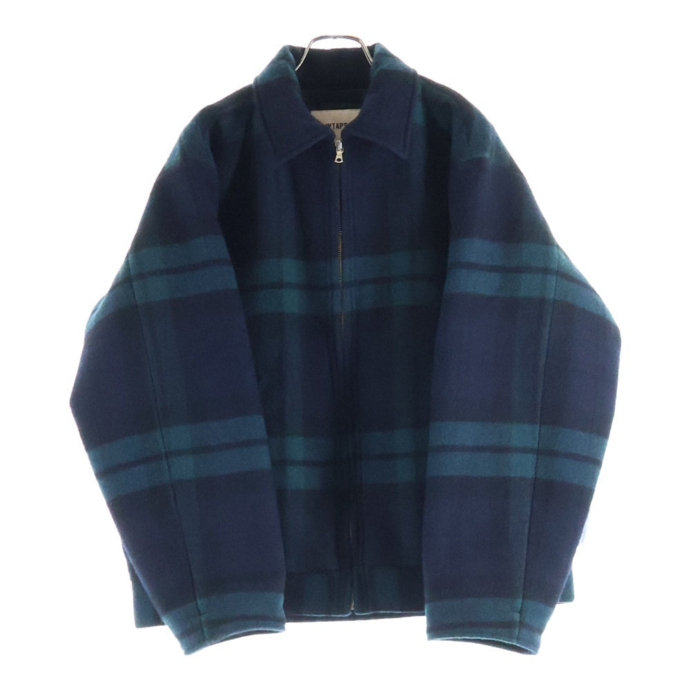 WTAPS(ダブルタップス) 25AW WRECKER JACKET WOPL MELTON TEXTILE 252TQDT-JKM03 チェック柄 ウール ジップアップジャケット ブルゾン ネイビー