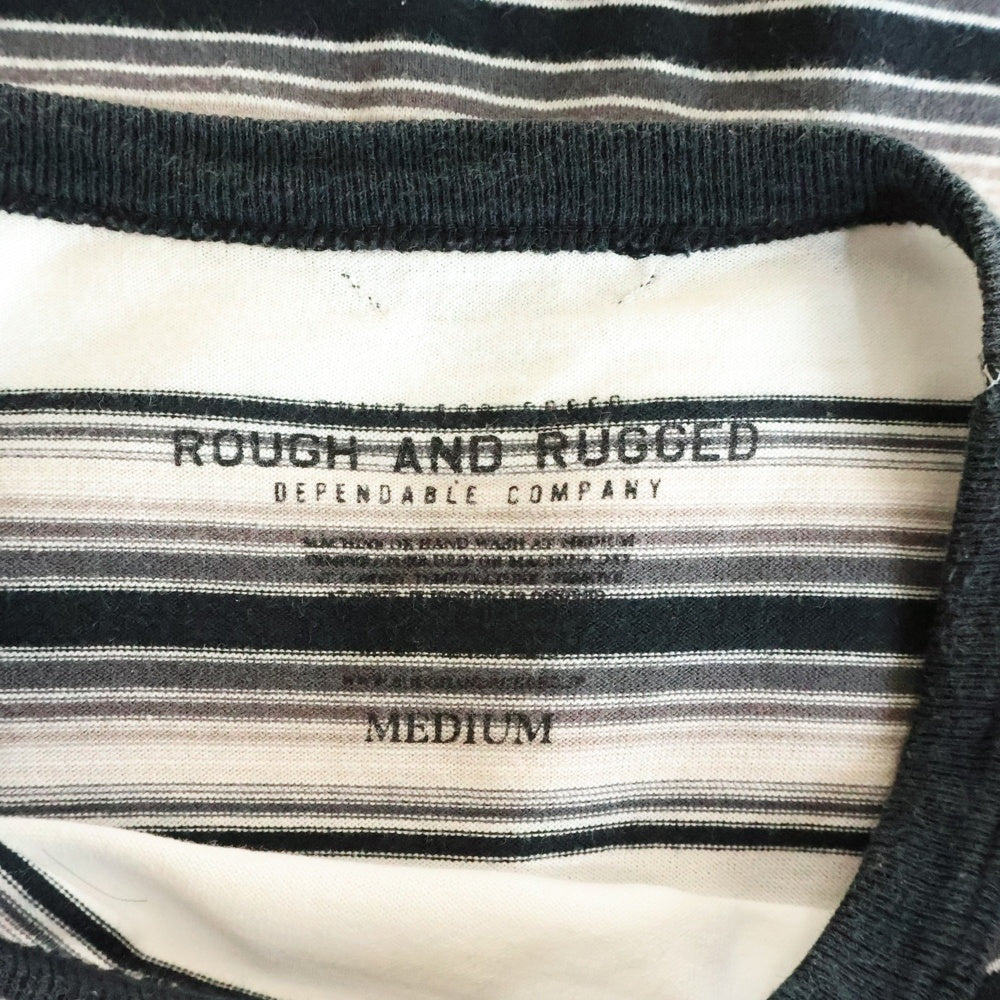 ROUGH AND RUGGED(ラフアンドラゲッド) ロゴ刺繍 クルーネック ボーダー半袖Tシャツ ホワイト