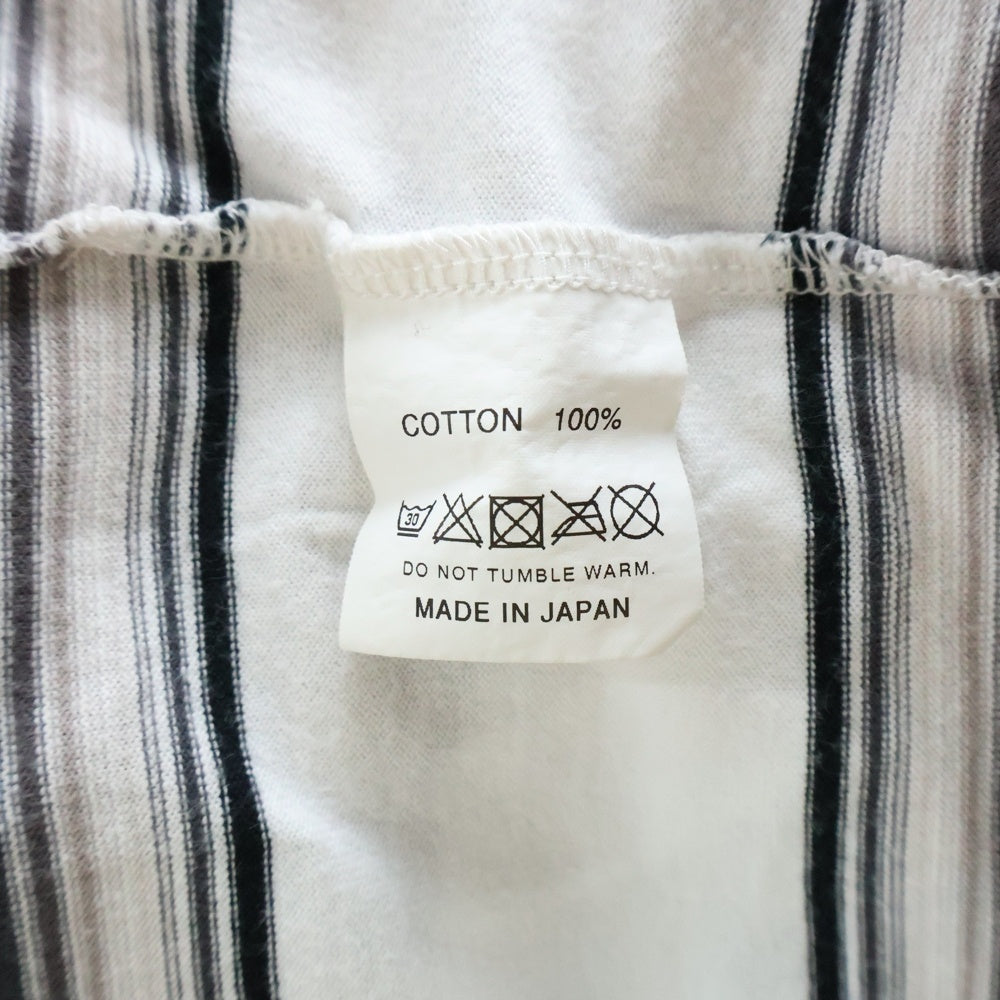 ROUGH AND RUGGED(ラフアンドラゲッド) ロゴ刺繍 クルーネック ボーダー半袖Tシャツ ホワイト