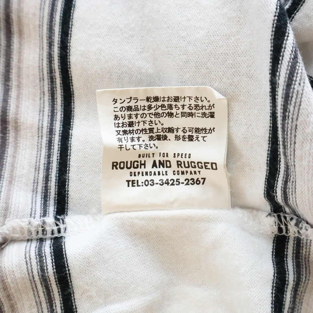 ROUGH AND RUGGED(ラフアンドラゲッド) ロゴ刺繍 クルーネック ボーダー半袖Tシャツ ホワイト
