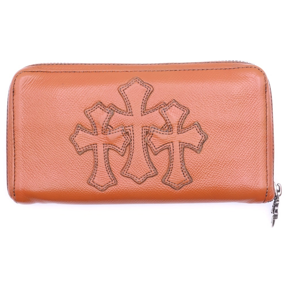 CHROME HEARTS(クロムハーツ) REC F ZIP 3セメタリークロスパッチ ダガージップ ラウンドファスナーウォレット 長財布 ブラウン