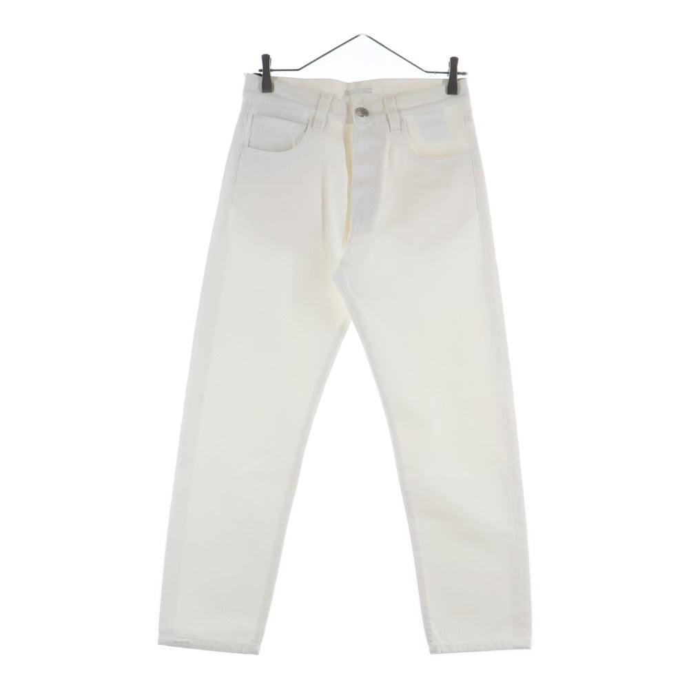 PRADA(プラダ) 21AW Cropped Tapered Jeans クロップドテーパードジーンズ デニムパンツ アンクルカット 5ポケット ボタンフライ トライアングルロゴプレート ホワイト GEP303