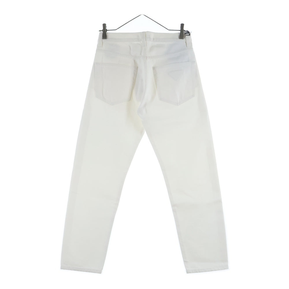 PRADA(プラダ) 21AW Cropped Tapered Jeans クロップドテーパードジーンズ デニムパンツ アンクルカット 5ポケット ボタンフライ トライアングルロゴプレート ホワイト GEP303