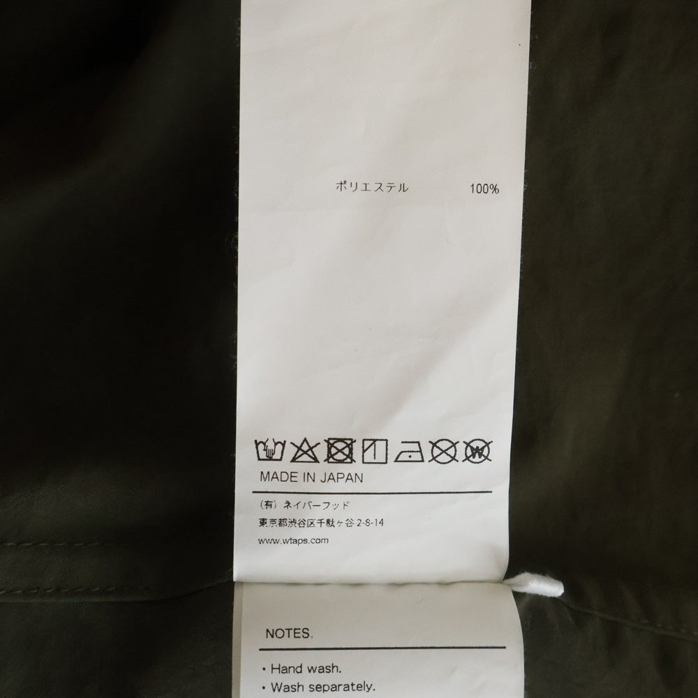 WTAPS(ダブルタップス) 24SS SCOUT 02 LS POLY BROADCLOTH SPEC 241CWDT-SHM06 バックプリント ノーカラー 長袖シャツ オリーブ