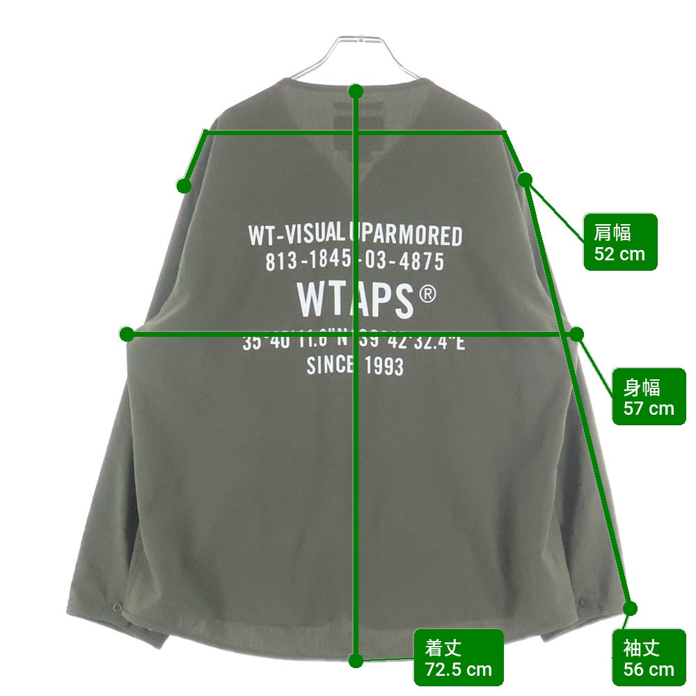 WTAPS(ダブルタップス) 24SS SCOUT 02 LS POLY BROADCLOTH SPEC 241CWDT-SHM06 バックプリント ノーカラー 長袖シャツ オリーブ