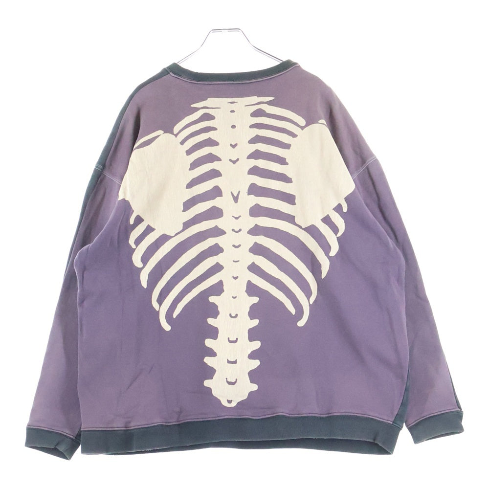 KAPITAL(キャピタル) Bone Sweatshirt 裏毛 2トーン ボーンプリント ダメージ加工 クルーネックスウェットトレーナー グレー K0R810LC01