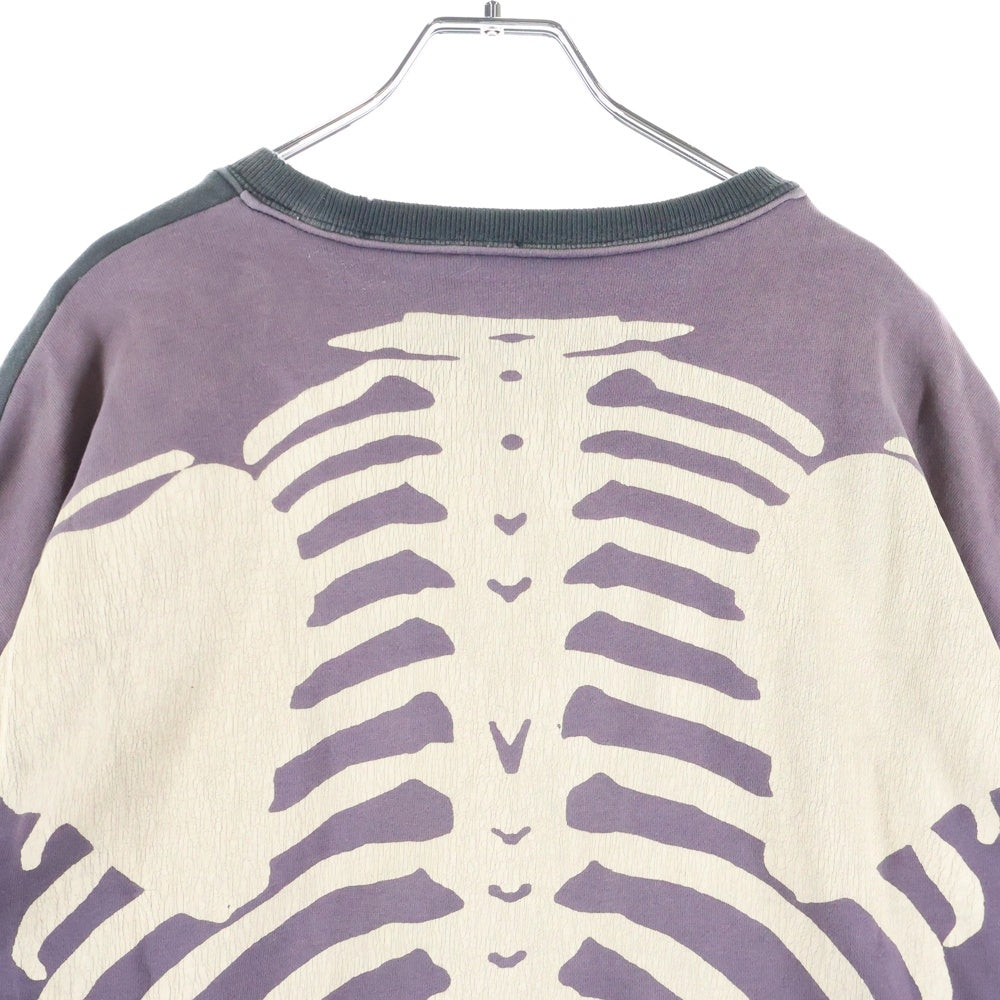 KAPITAL(キャピタル) Bone Sweatshirt 裏毛 2トーン ボーンプリント ダメージ加工 クルーネックスウェットトレーナー グレー K0R810LC01