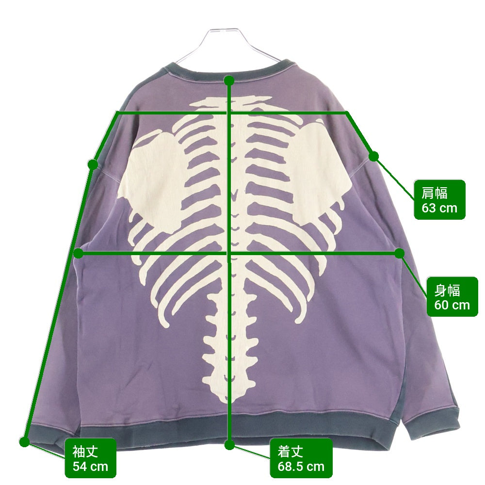 KAPITAL(キャピタル) Bone Sweatshirt 裏毛 2トーン ボーンプリント ダメージ加工 クルーネックスウェットトレーナー グレー K0R810LC01