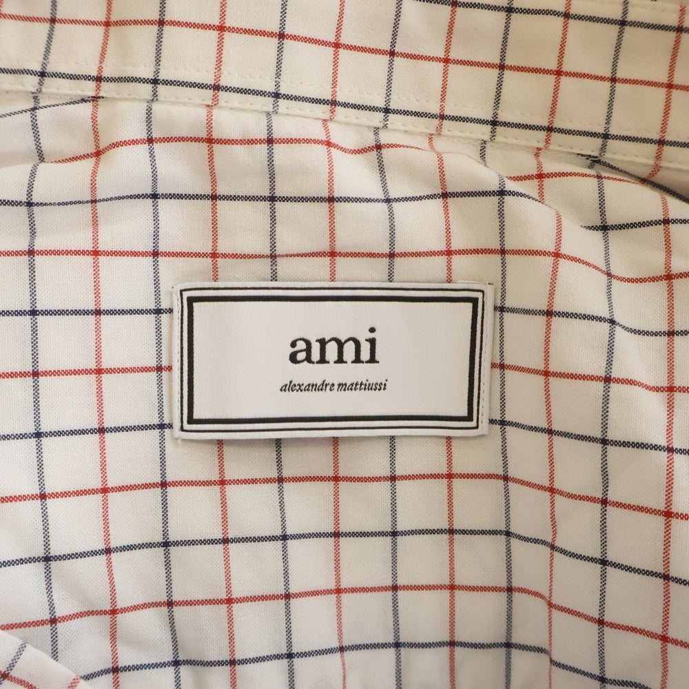 AMI Alexandre Mattiussi(アミアレクサンドルマテュッシ) Check Shirt ハートロゴ刺繍 長袖チェックシャツ ホワイト