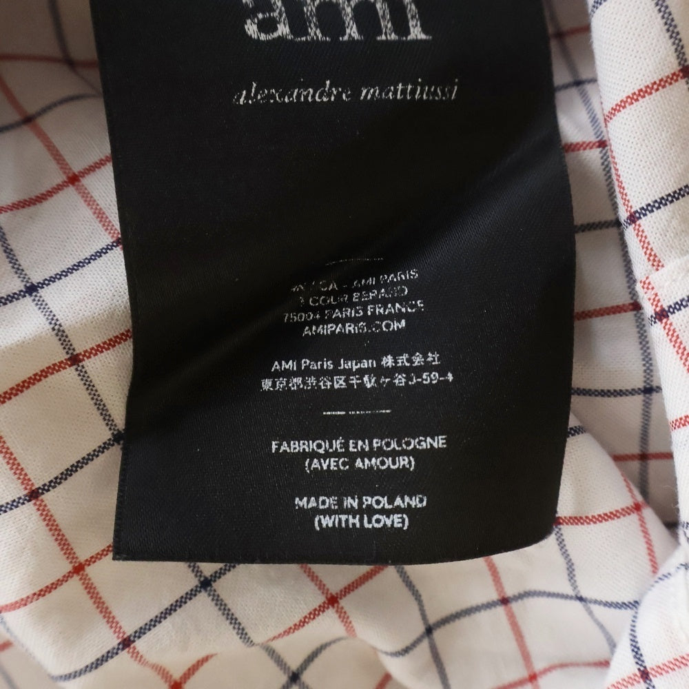 AMI Alexandre Mattiussi(アミアレクサンドルマテュッシ) Check Shirt ハートロゴ刺繍 長袖チェックシャツ ホワイト