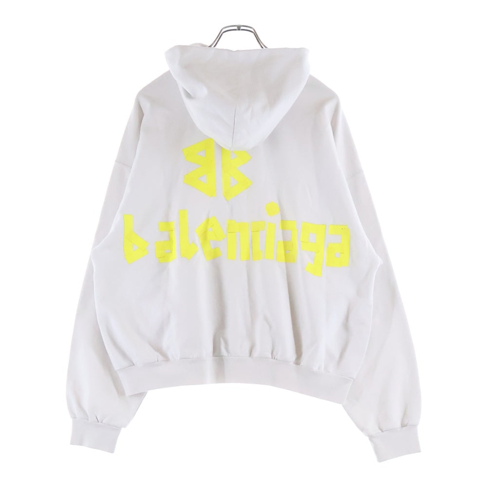 BALENCIAGA(バレンシアガ) 23SS Tape Type Ripped Pocket Hoodie テープロゴ ダメージ加工 プルオーバースウェットパーカー フーディー ホワイト 744441 TOVB1