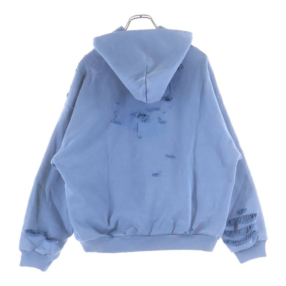 BALENCIAGA(バレンシアガ) Destroy Layered Sports Hoodie ダメージ加工 スポーツロゴ レイヤードプルオーバースウェットパーカー フーディー ネイビー