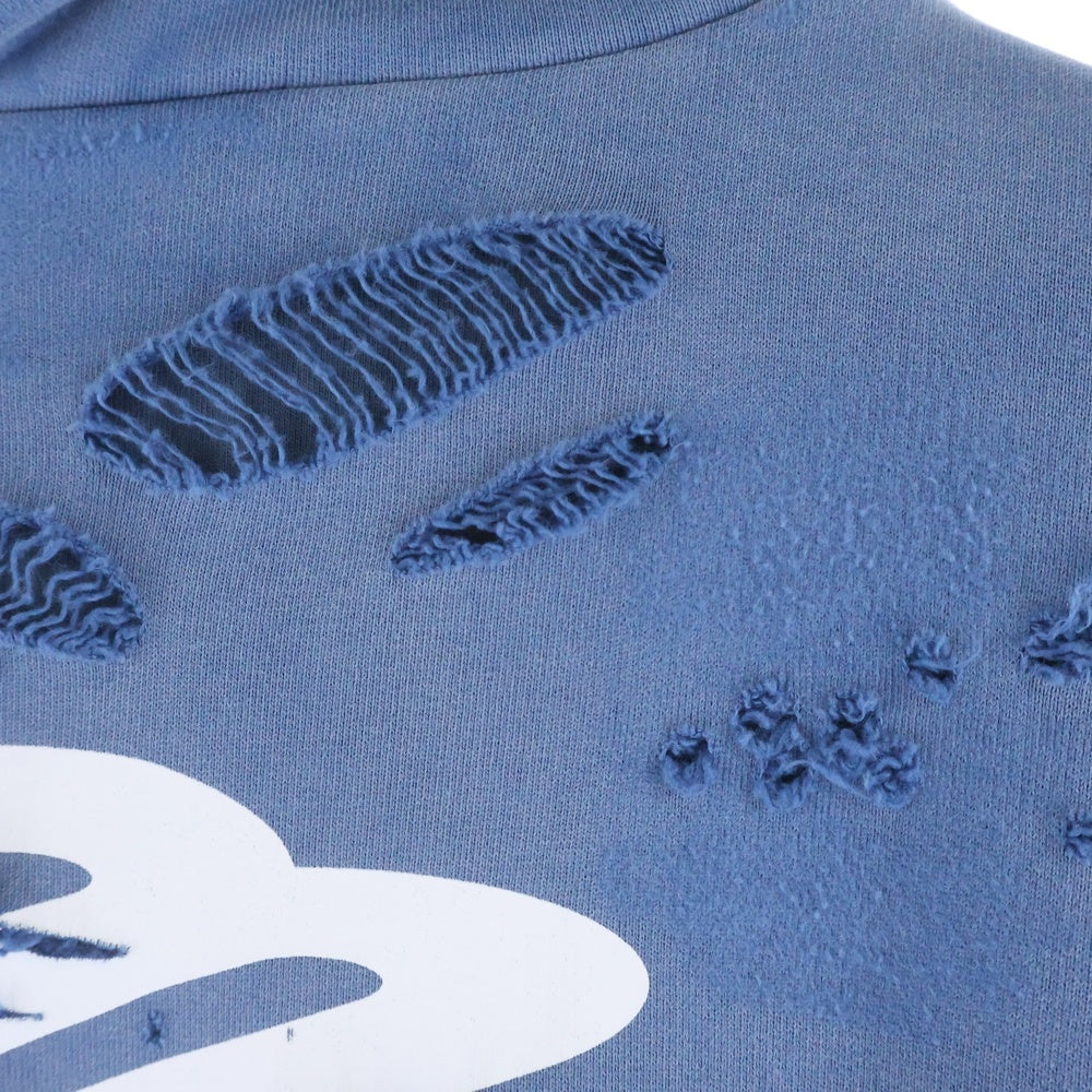 BALENCIAGA(バレンシアガ) Destroy Layered Sports Hoodie ダメージ加工 スポーツロゴ レイヤードプルオーバースウェットパーカー フーディー ネイビー