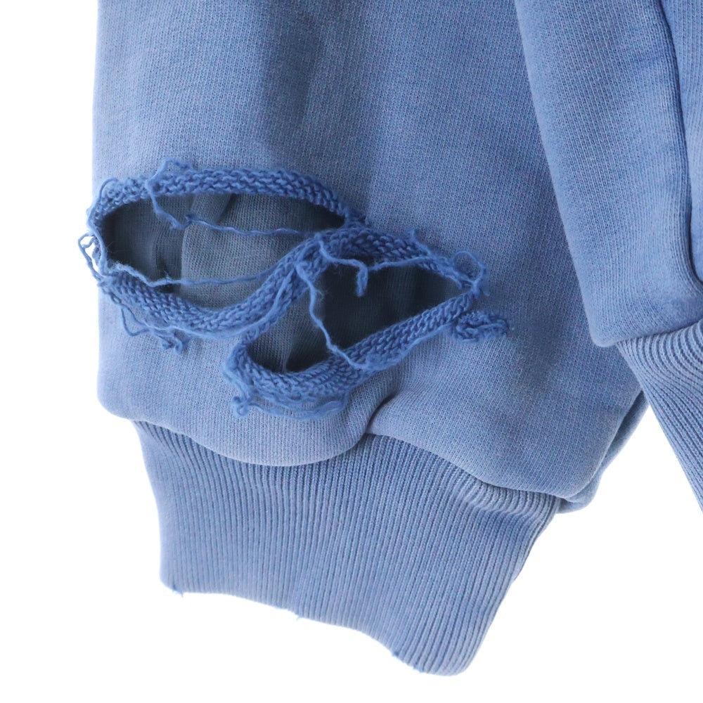BALENCIAGA(バレンシアガ) Destroy Layered Sports Hoodie ダメージ加工 スポーツロゴ レイヤードプルオーバースウェットパーカー フーディー ネイビー