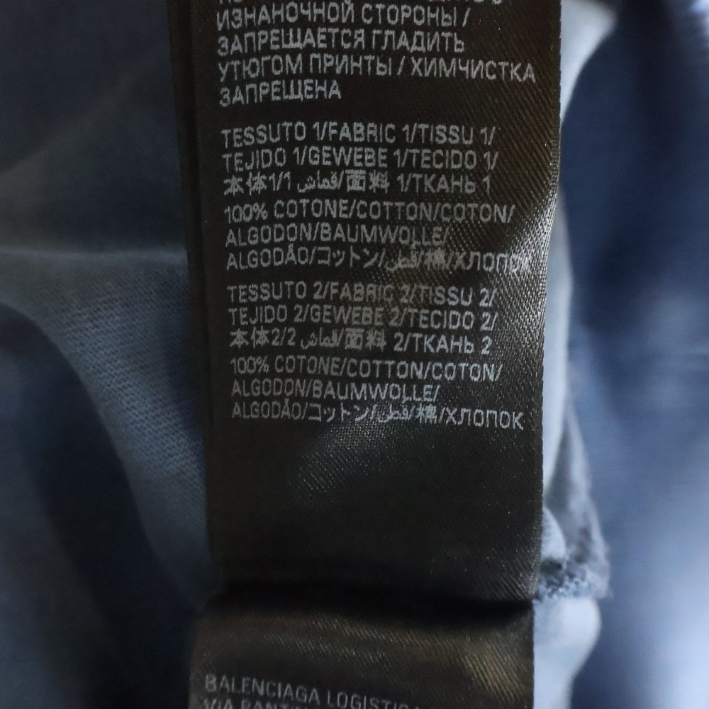 BALENCIAGA(バレンシアガ) Destroy Layered Sports Hoodie ダメージ加工 スポーツロゴ レイヤードプルオーバースウェットパーカー フーディー ネイビー