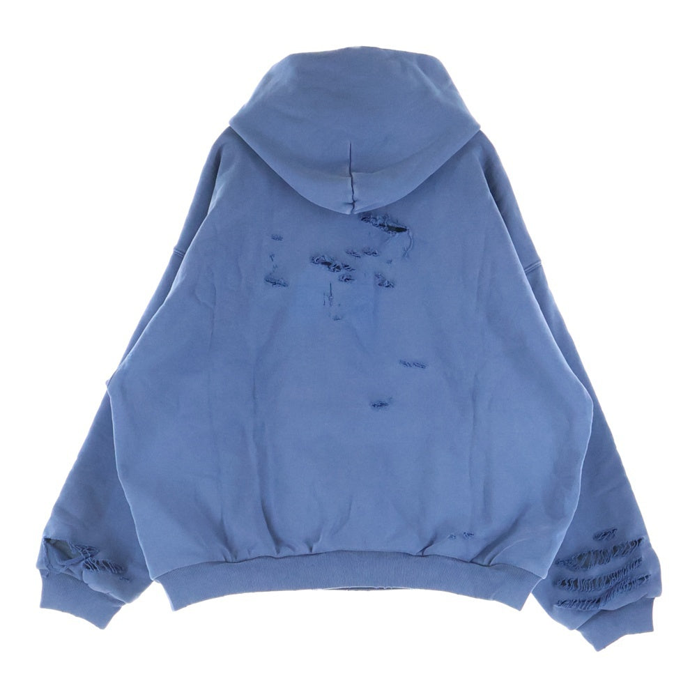 BALENCIAGA(バレンシアガ) Destroy Layered Sports Hoodie ダメージ加工 スポーツロゴ レイヤードプルオーバースウェットパーカー フーディー ネイビー