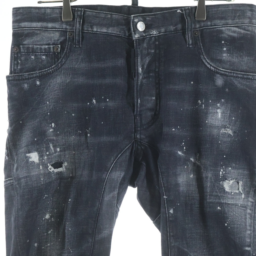 DSQUARED2(ディースクエアード) 21AW Tidy Biker Jean ペイント加工 ダメージ加工 スキニーデニムパンツ グレー S71LB0971 S30357