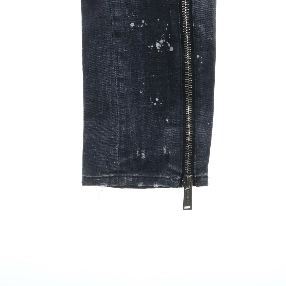 DSQUARED2(ディースクエアード) 21AW Tidy Biker Jean ペイント加工 ダメージ加工 スキニーデニムパンツ グレー S71LB0971 S30357