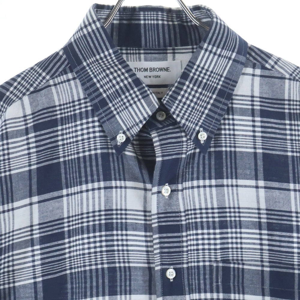 THOM BROWNE(トムブラウン) Button Down Shirt アームバンド ボタンダウン長袖チェックシャツ ネイビー MWL150E-06177100