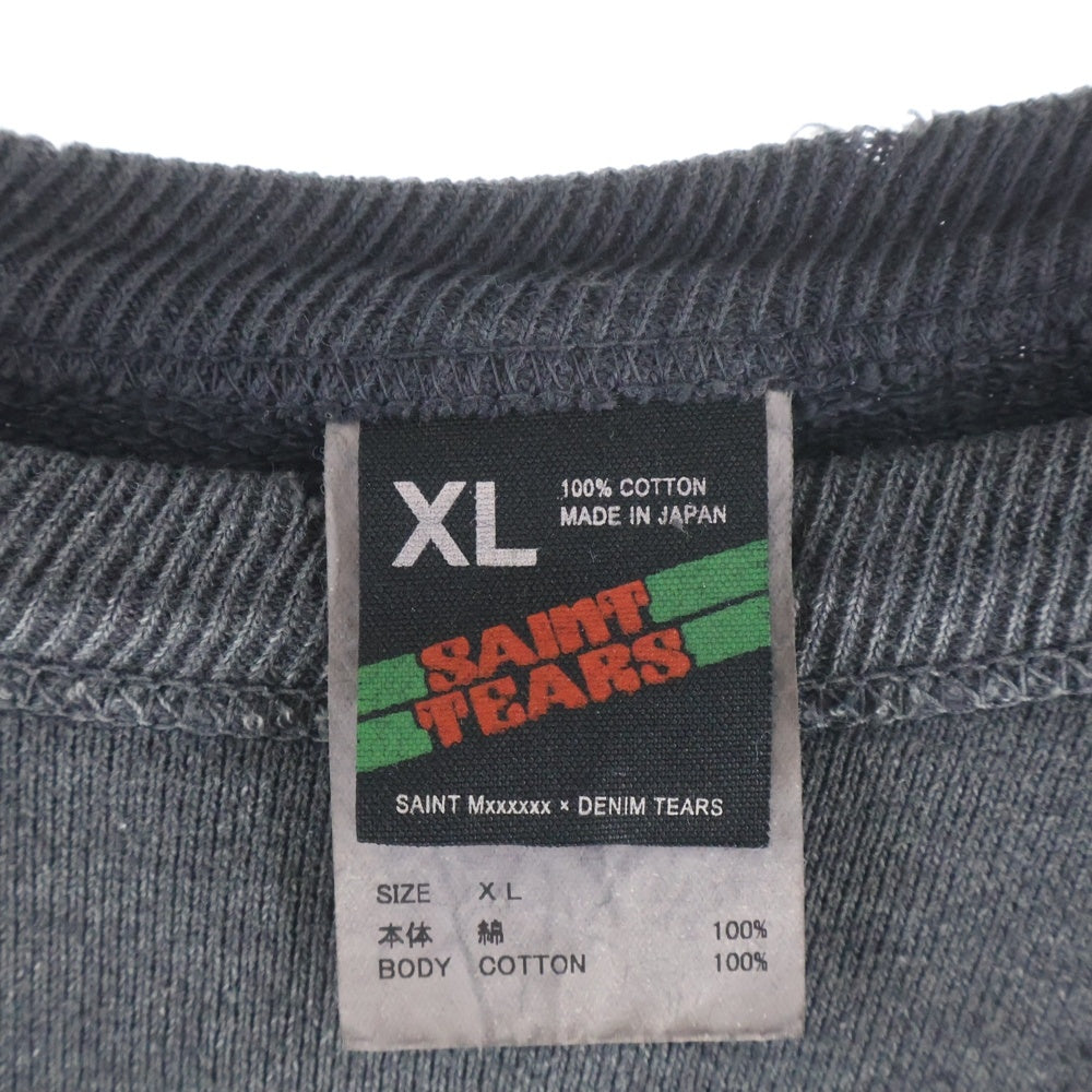 SAINT MICHAEL(セントマイケル) 24SS ×DENIM TEARS DT CREW SWEAT ST.TEARS デニムティアーズ ダメージ加工 クルーネックスウェットトレーナー グレー SM-YS8-0000-C02