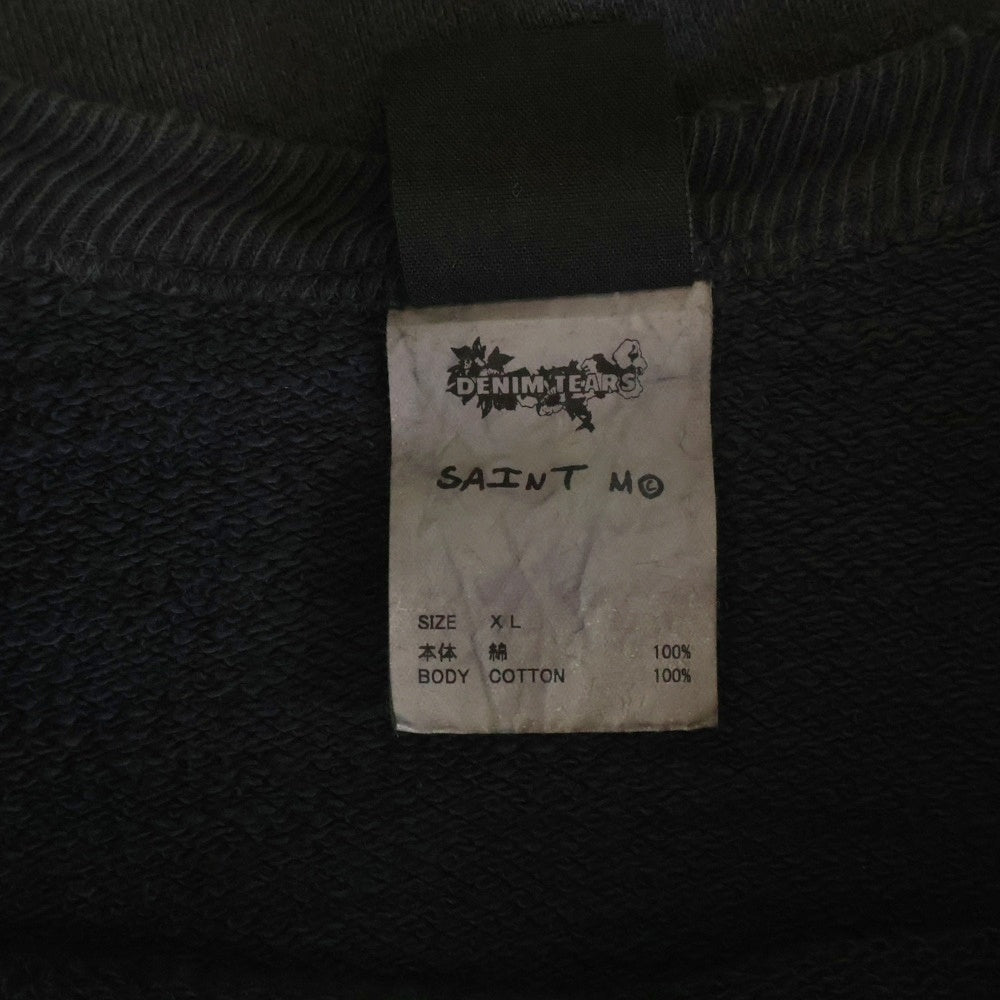SAINT MICHAEL(セントマイケル) 24SS ×DENIM TEARS DT CREW SWEAT ST.TEARS デニムティアーズ ダメージ加工 クルーネックスウェットトレーナー グレー SM-YS8-0000-C02
