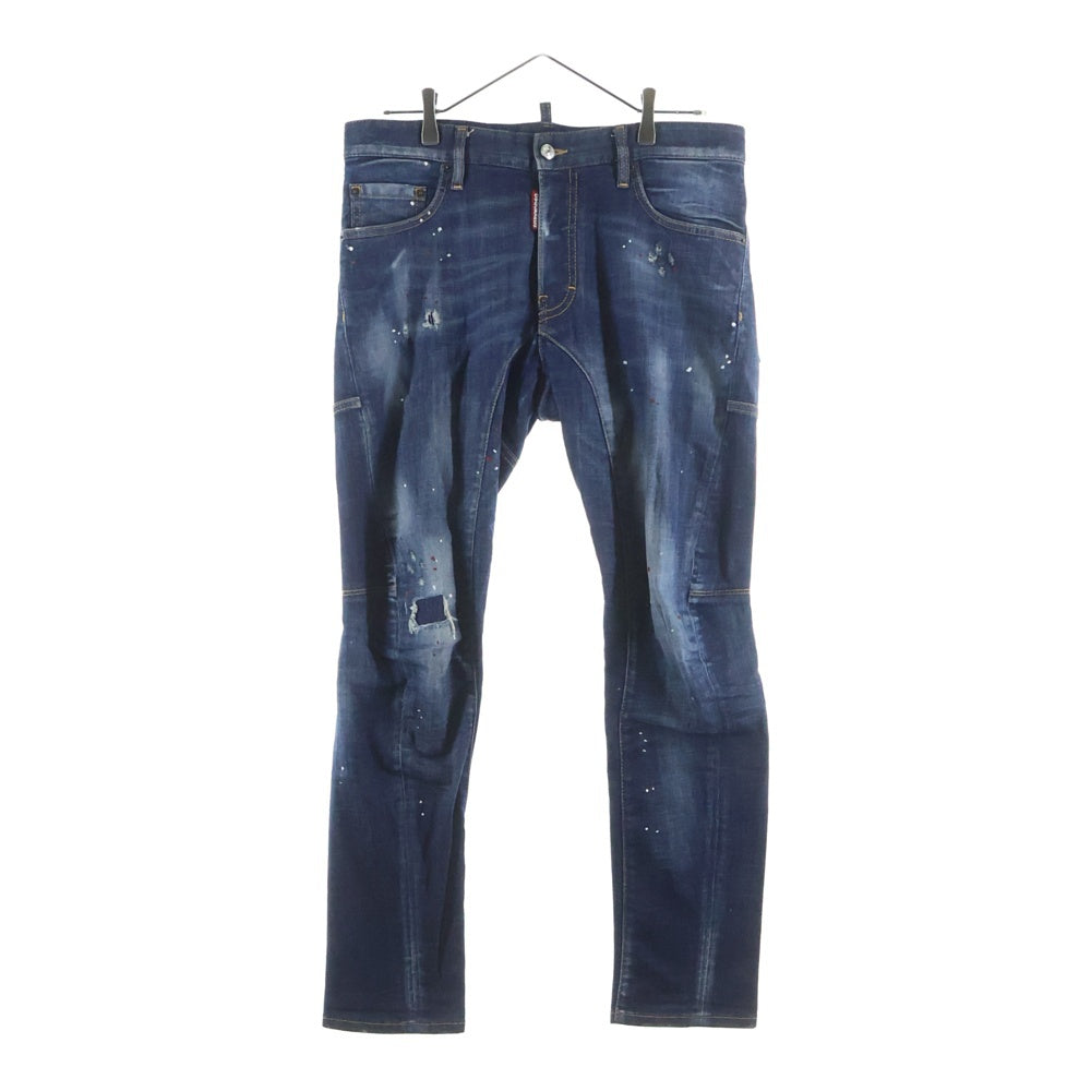 DSQUARED2(ディースクエアード) 20AW Tidy Biker Jean ペイント加工 ダメージ加工 スキニーデニムパンツ インディゴ S71LB0776 S30342