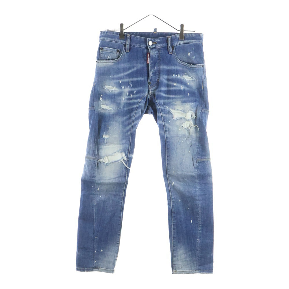 DSQUARED2(ディースクエアード) 21SS Tidy Biker Jean ペイント加工 ダメージ加工 スキニーデニムパンツ インディゴ S79LA0022 S30342