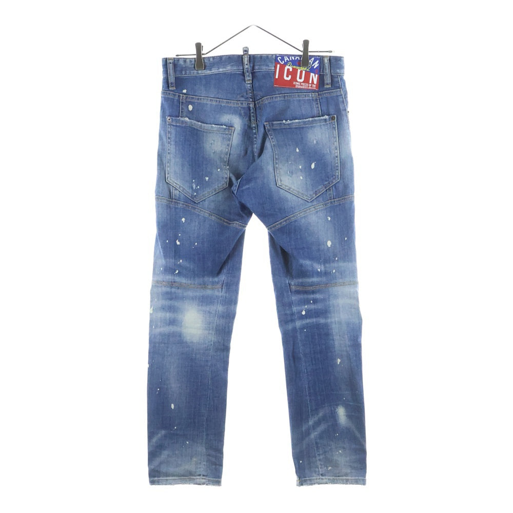 DSQUARED2(ディースクエアード) 21SS Tidy Biker Jean ペイント加工 ダメージ加工 スキニーデニムパンツ インディゴ S79LA0022 S30342