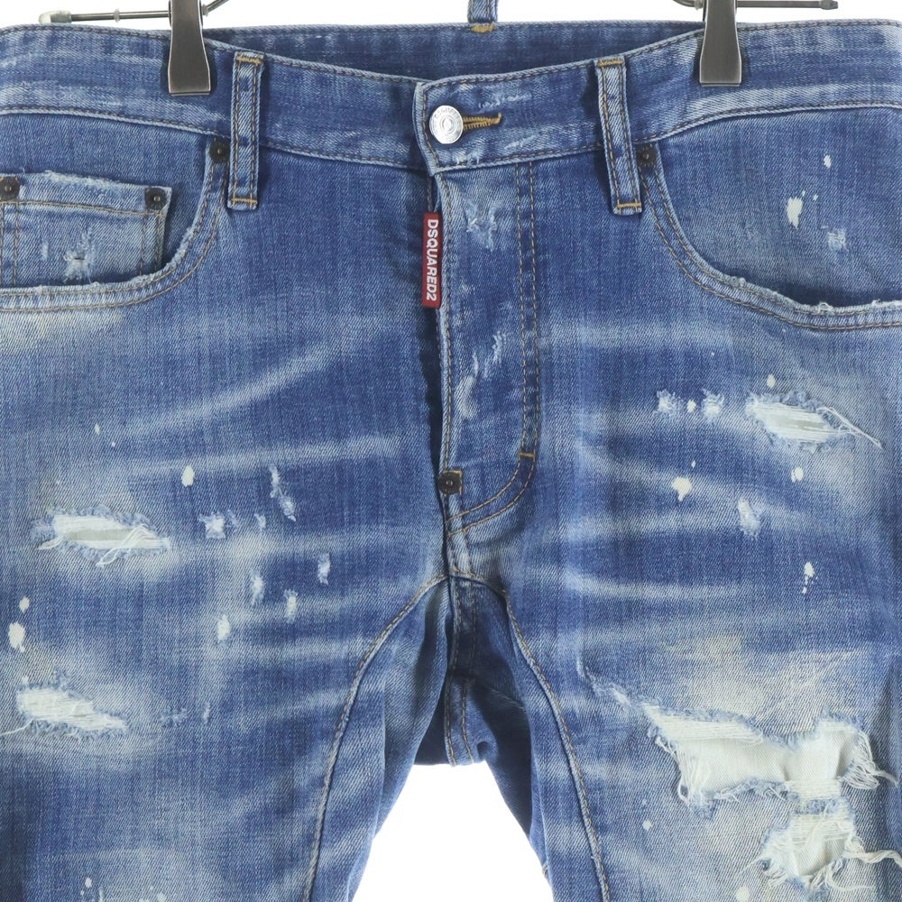 DSQUARED2(ディースクエアード) 21SS Tidy Biker Jean ペイント加工 ダメージ加工 スキニーデニムパンツ インディゴ S79LA0022 S30342