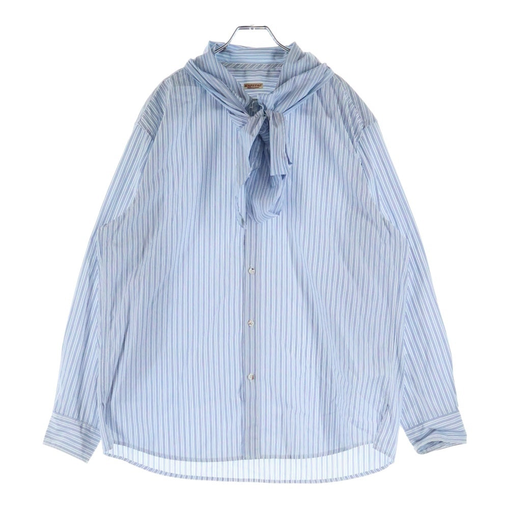 KAPITAL(キャピタル) Cotton Striped Bowtie Pubs Shirt K2010LS074 コットンストライプボウタイ長袖ストライプシャツ ホワイト/ブルー