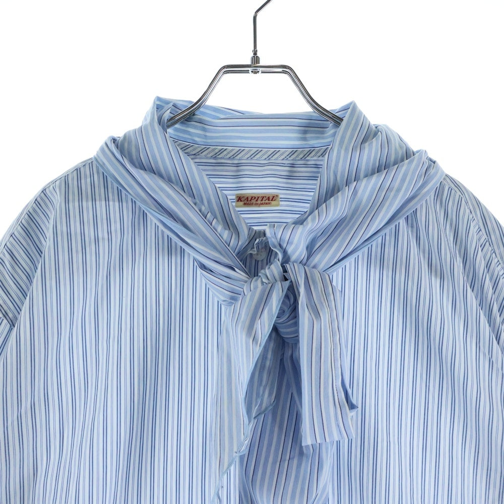 KAPITAL(キャピタル) Cotton Striped Bowtie Pubs Shirt K2010LS074 コットンストライプボウタイ長袖ストライプシャツ ホワイト/ブルー